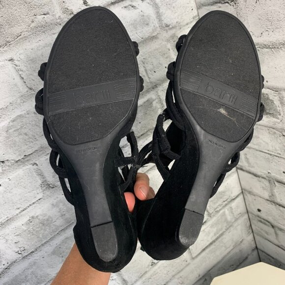 BAR III Black Strappy Faux Suede Open Toe Wedge Sandals Kalyn Heels - Picture 8 of 9